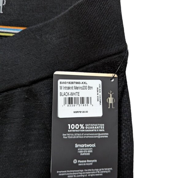 SmartWool Intraknit Thermal Merino 200 Base Layer Bottom Men NWT XXL Blk/White - Picture 9 of 10